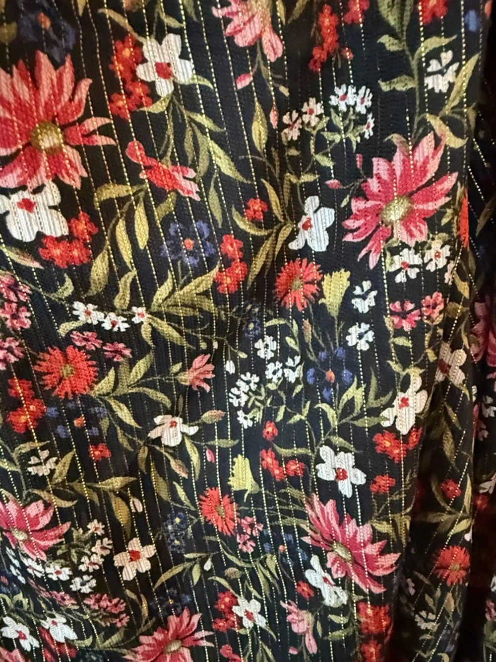 Old‎ Navy Black Floral Smocked-Neck Blouse with Pink and Red Flowers